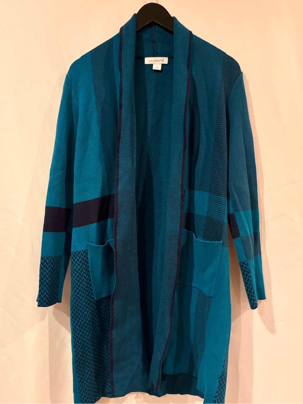 Liz Claiborne Teal & Navy Open-Front Cardigan